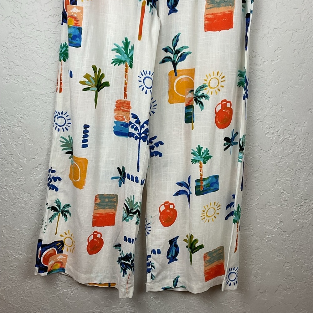 NWT  Anthropologie Label Of Love Tropical Print Wide Leg Linen Blend Pant Sz Lg - Picture 3 of 10